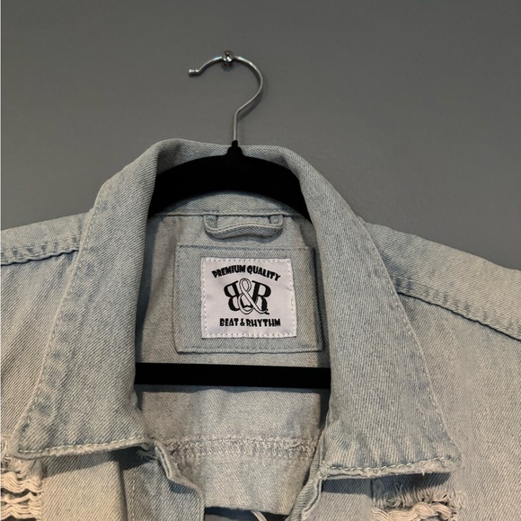 Blue Skinny Denim Jacket with Distressed Details - Picture 4 of 8